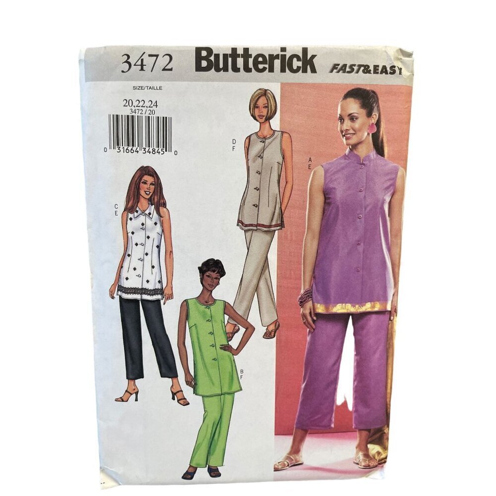 Butterick 3472 Misses' Tunic Top & Pants Sewing Pattern Sizes 20-24